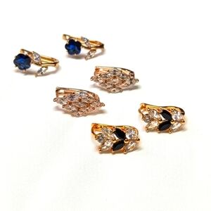 Goldtone and Rhinestone Huggie Earrings (3 Pairs) Pierced Earrings